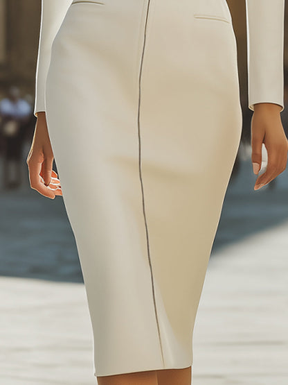 Vestido midi Zafren blanco de corte recto con cremallera frontal