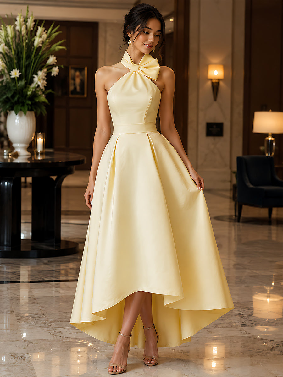 Robe longue Zafren jaune à encolure dos nu et nœud