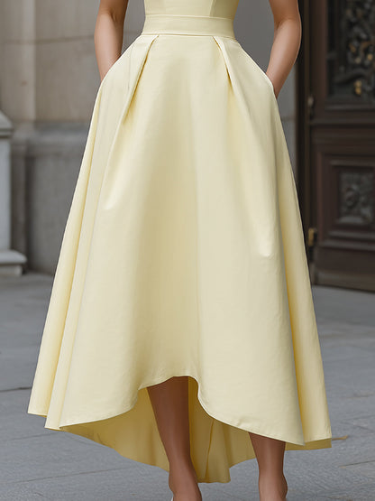 Robe longue Zafren jaune à encolure dos nu et nœud